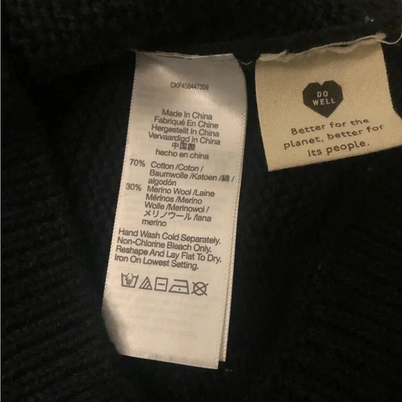 Madewell Black Ruffled Neck Merino Wool/ Cotton Ribbed Knit Pullover Sweater - Picture 2 of 11